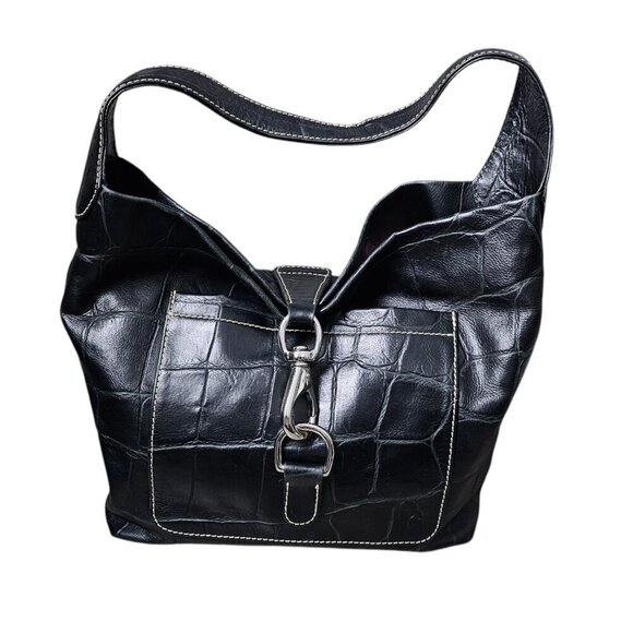 DOONEY & BOURKE Croc Embossed Leather Hobo Clip Black Sac Bag Shoulder Bag - Picture 15 of 15